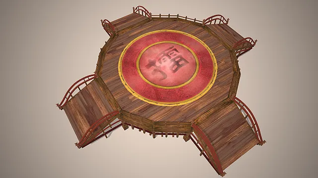 中式八角擂台  木质平台  古风舞台  场景道具