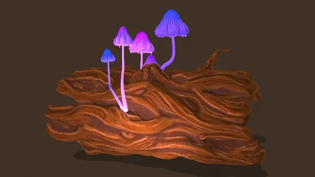 月光下的魔法蘑菇树桩植物