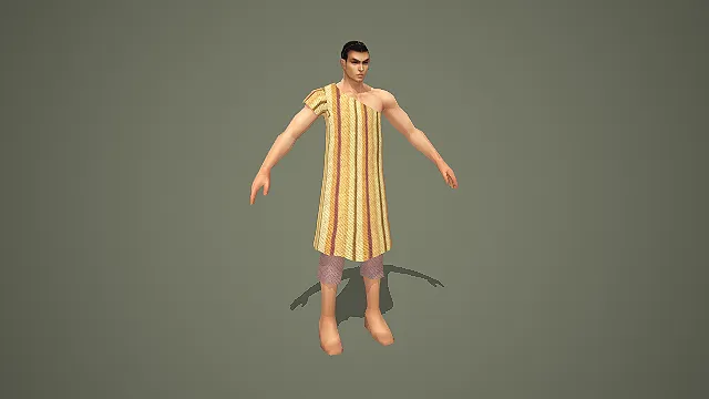 东南亚风格露肩条纹长衫平民男性角色 3D 模型