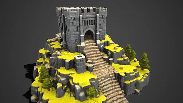 石堡山地  小型城堡  岩山  蜿蜒石阶  矮松  桌游  古朴神秘