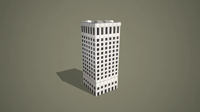 现代米灰网格立面高层写字楼 3D 模型 城市商住楼宇建筑资产