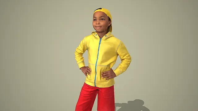 黄连帽外套红短裤男孩叉腰站姿 3D 模型
