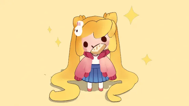 美少女战士Q版可爱小女孩吃面包