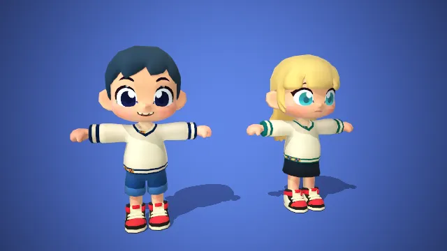 校园运动风：蓝发男孩与金发女孩的活力装束