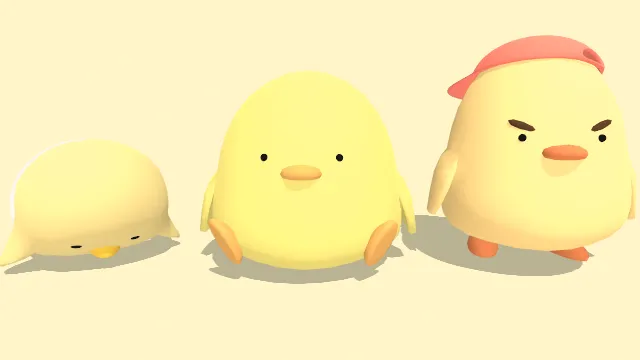 卡通可爱小鸡三人组动物戴帽子坐着趴着