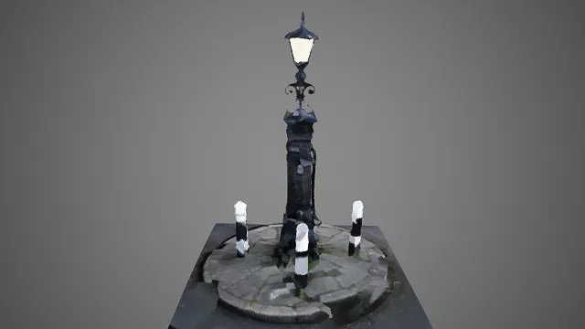 复古欧式街景  水井路灯组合  黑铁材质  雕花装饰  隔离桩  石板  圆形台面