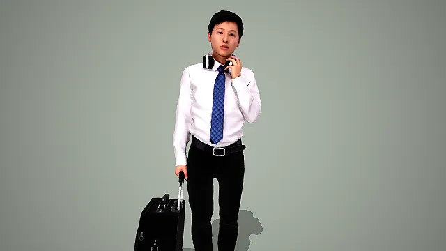 干练商务风白衫蓝领男性持箱出行形象 3D 模型