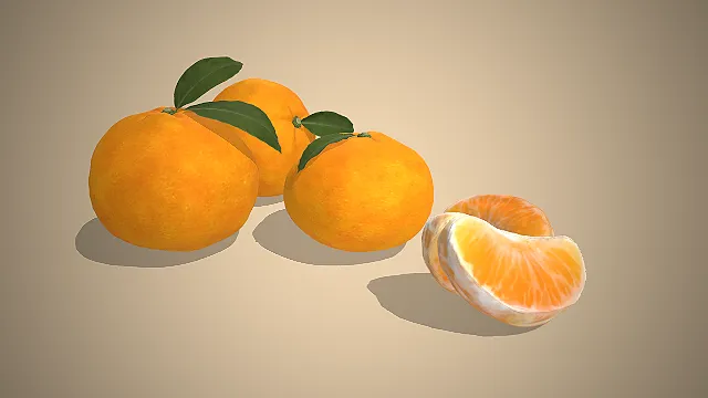 一个写实风格的3D剥开的水果橘子模型