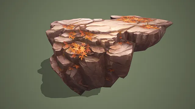 低模古风枫林岩石平台 3D 模型 游戏场景悬崖装饰素材