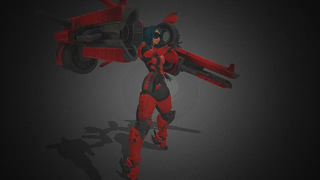 红黑机甲服  蓝发女战士  战术护腿  重火力武器