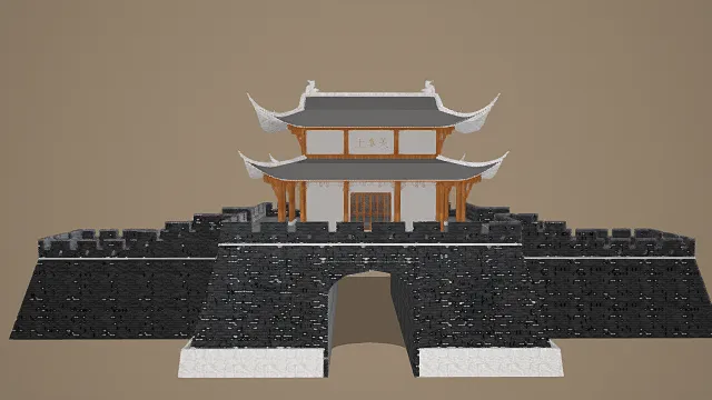 3D写实风格中式城门模型，创意设计（3D建筑、写实风格、古典中式风，建筑主题）