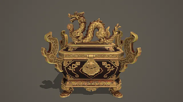 国风皇家风格鎏金龙纹宝匣模型 