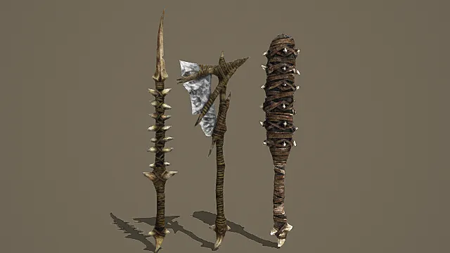 奇幻风格荆棘蛮族兵器三件套3D模型