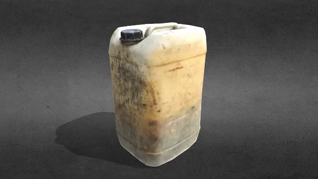 低多边形塑料罐装有液体的破旧桶