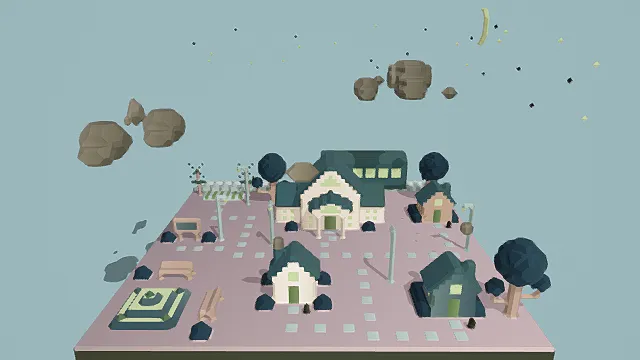 低多边形风格浮空小镇3D模型