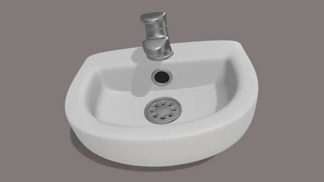 3D写实风格Q版白色洗手盆模型，创意设计（3D家具、写实风格、简约现代，卫浴主题，家居元素）