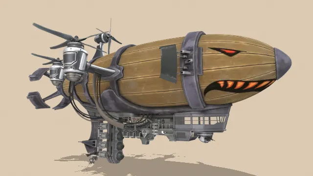 风格化蒸汽朋克飞艇飞船运输工具