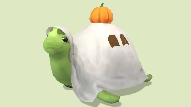 万圣节装扮成幽灵的乌龟背着南瓜动画