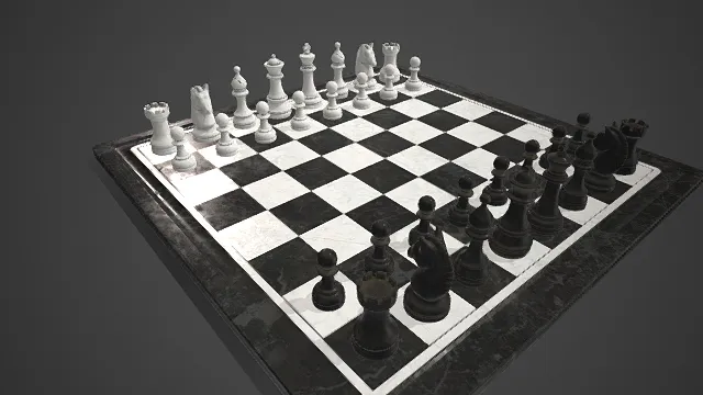 黑白棋盘  国际象棋  大理石纹理  简洁经典  桌游  王后车马象兵全套棋型