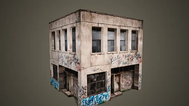 废土涂鸦风格破败街区建筑场景3D模型 
