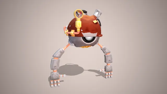 球形的机器人有两条长臂，整体为红灰色