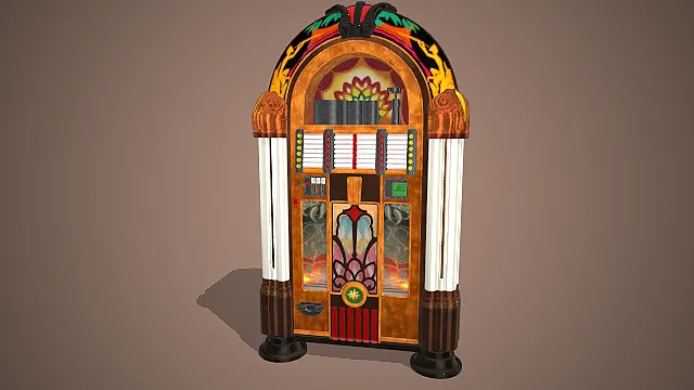 复古点唱机  美式爵士时代场景  鎏金立柱  彩色玻璃