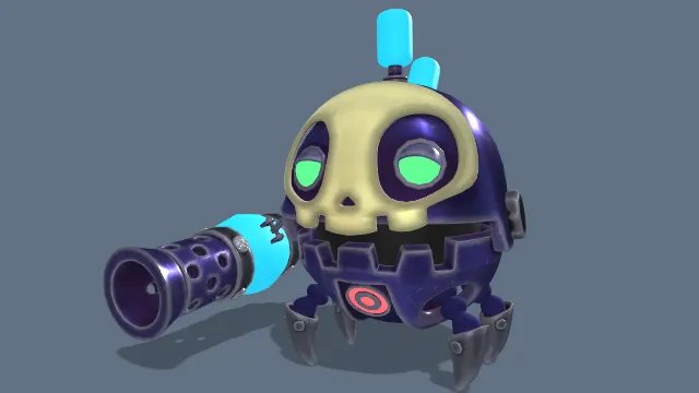 科幻机械骷髅头形状的枪手机器人
