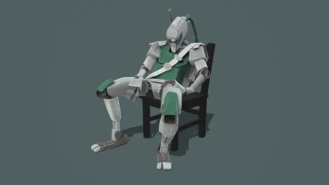 3D卡通风格白绿灰系机械人形角色模型，创意设计（3D角色、卡通风格、机械风，角色设计主题）