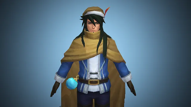 一个绿发戴羽饰头巾的旅者3D模型