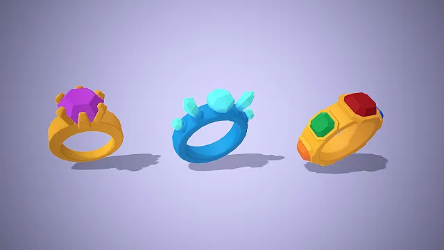 一套低模的适用于奇幻游戏的魔法戒指3D模型