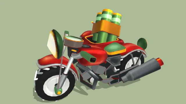 卡通风格化放有炸弹三轮摩托车运动动画