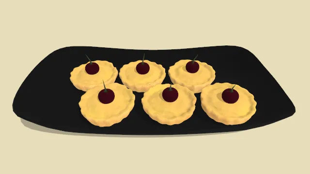 放在黑色盘子里的牛奶派放有樱桃水果甜点