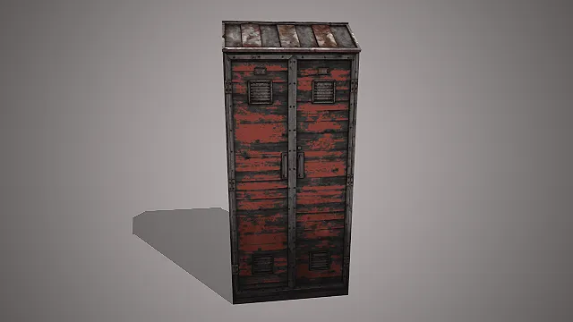 工业风双门储物柜  废土场景道具  重度磨损  金属铆钉