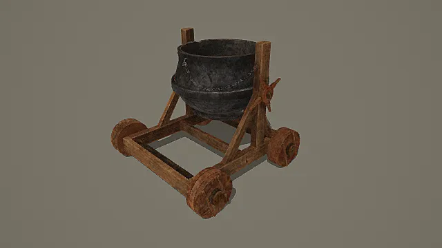 复古木质铁釜推车3D模型