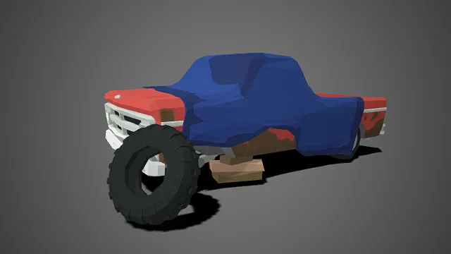 低多边形  复古皮卡  锈迹磨损  越野轮胎  闲置旧车  沧桑  交通工具