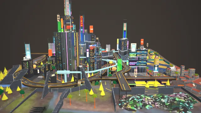 赛博城市建筑楼房道路场景模型