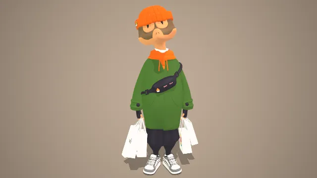 卡通风格化鳄鱼角色月底购物