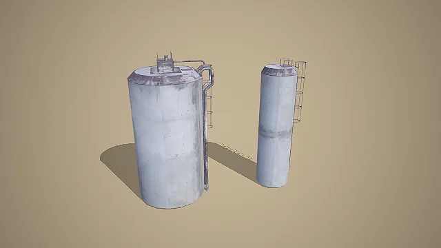 双尺寸混凝土立式储罐组合 3D 低多边形工业场景模型
