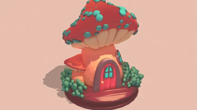 卡通风格化蘑菇屋房子建筑