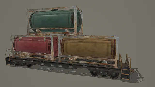 废土风格三层罐货运列车车厢3D模型