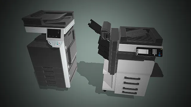 一组写实风格的3D商用复合机模型组合