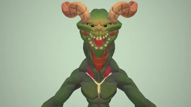 长有角的绿色怪物游戏角色模型
