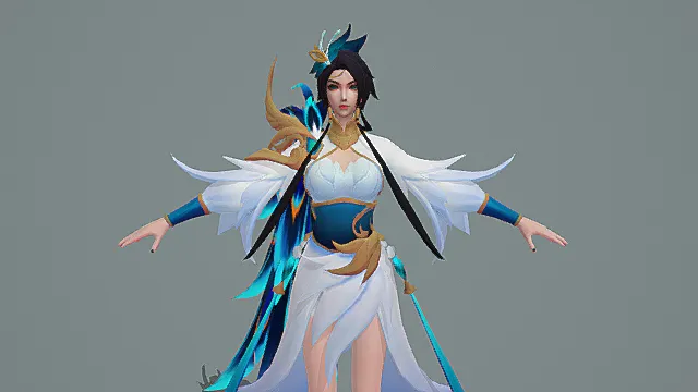 国风仙侠刺客：青鸾灵羽白蓝仙裙外观