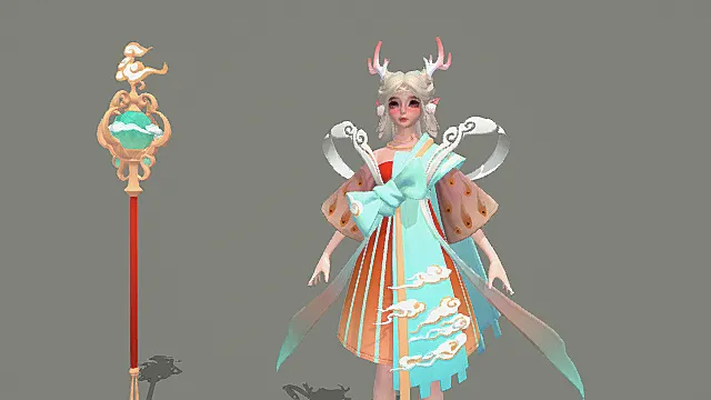 鹿灵辅助英雄：彩裙云纹灵杖武器外观