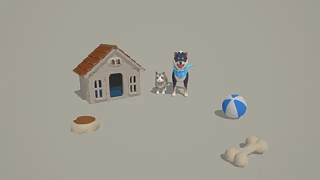 治愈风宠物场景：宠物屋食盆玩具互动套装