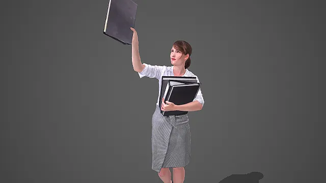 银灰衬衫配格裙女性持文件办公人物 3D 模型