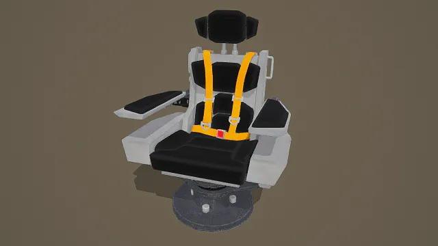 3D卡通风格白黑黄系科幻座椅模型，创意设计（3D座椅、卡通风格、科幻机械风，物品设计主题）