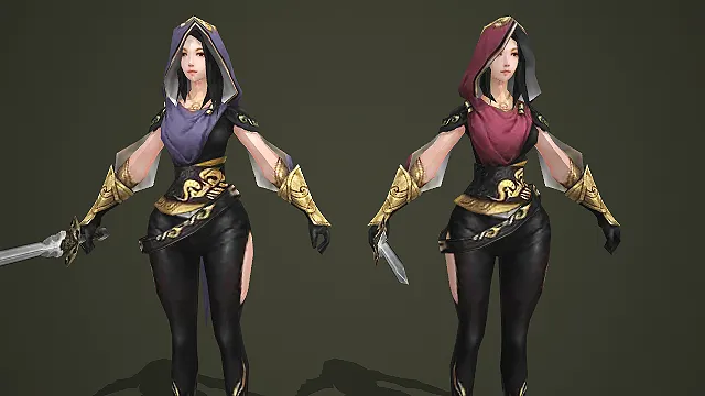 紫红双色兜帽女刺客角色模型