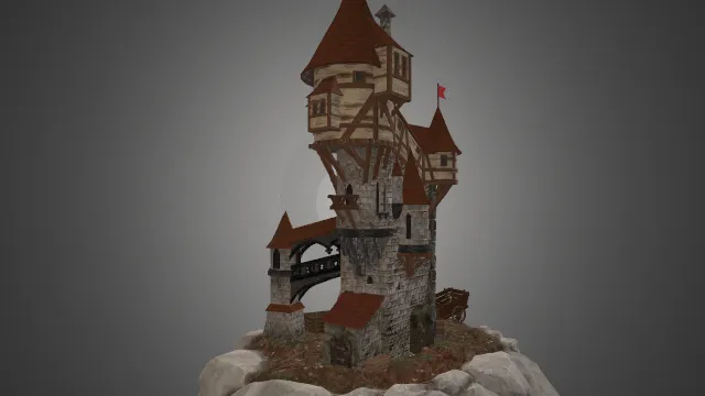 中世纪塔楼微缩石头建筑房屋模型