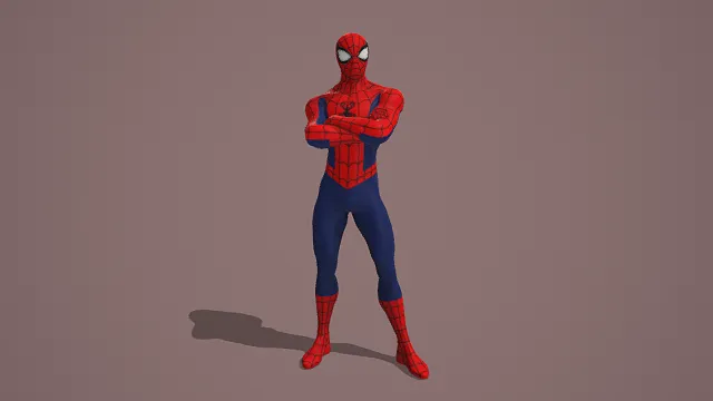 3D卡通风格蜘蛛侠角色模型，创意设计（3D角色、卡通风格、动漫风，角色设计主题）